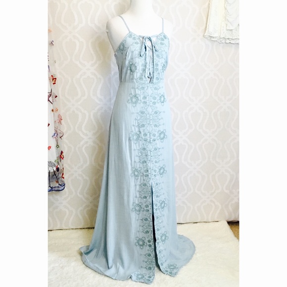 Dusty Blue Sleeveless Slit Maxi Dress - Picture 2 of 8